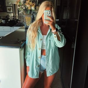 Green corduroy oversized shacket jacket